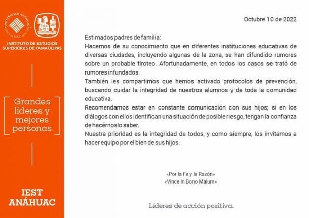 Activan protocolos de situación de riesgo en IEST El Instituto de Estudios Superiores de Tamaulipas.